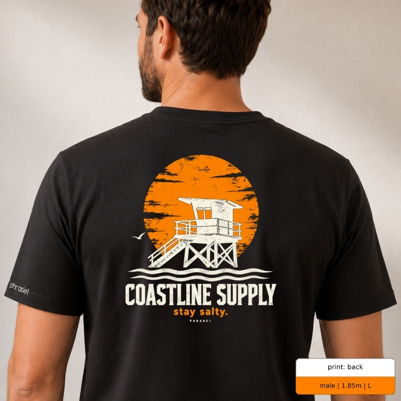 Premium T-Shirt „COASTLINE SUPPLY / stay salty“ – p1 beachwear Rückenprint